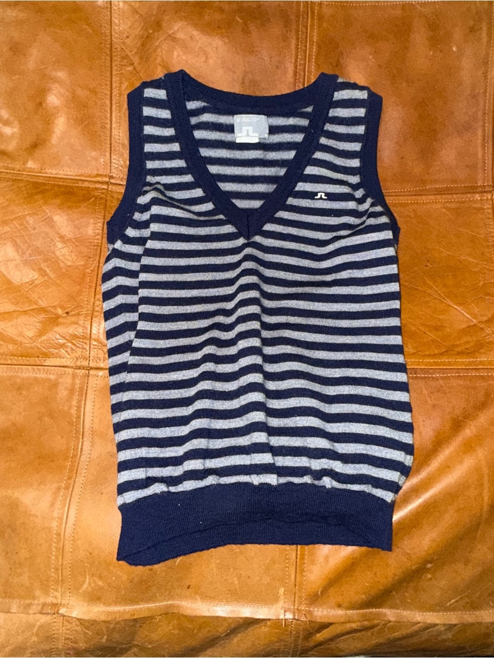 J.Lindeberg Navy & Gray Striped V-Neck Knit Sweater Vest - Men